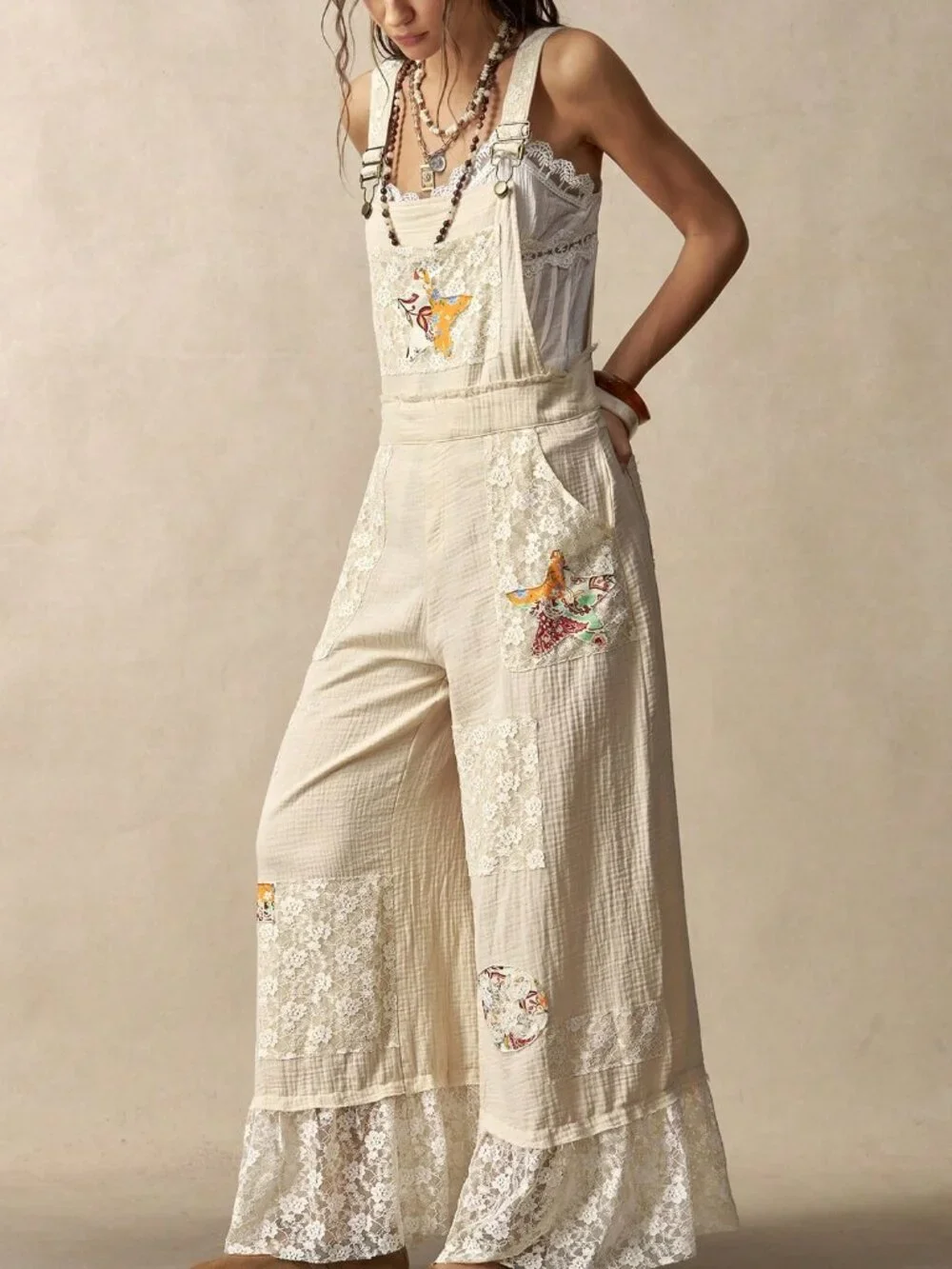 Multicolor Elegant Boho Women's Cotton Patchwork Print Jumpsuit